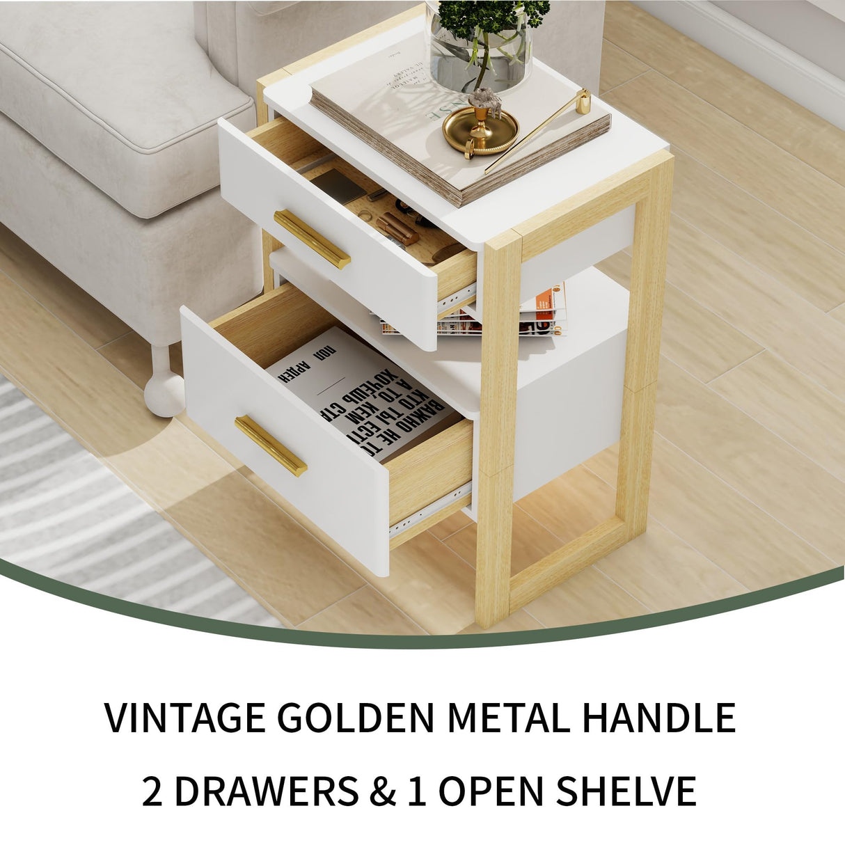 Edospaen Solid Wood Nightstand Night Stand with Motion Sensor Night Light & Storage Drawer, Wooden Bedside Table End Table Sofa Side Table Edospaen