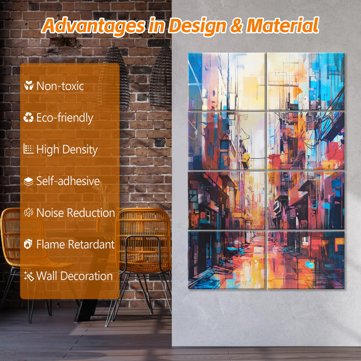 AtawLege 8 Pack Art Acoustic Panels, 48"X32" Self-adhesive Soundproof Wall Panels, Decorative Sound Absorbing Panel, Acoustic Treatment for Studio, Home, Office (Urban Alleys) AtawLege