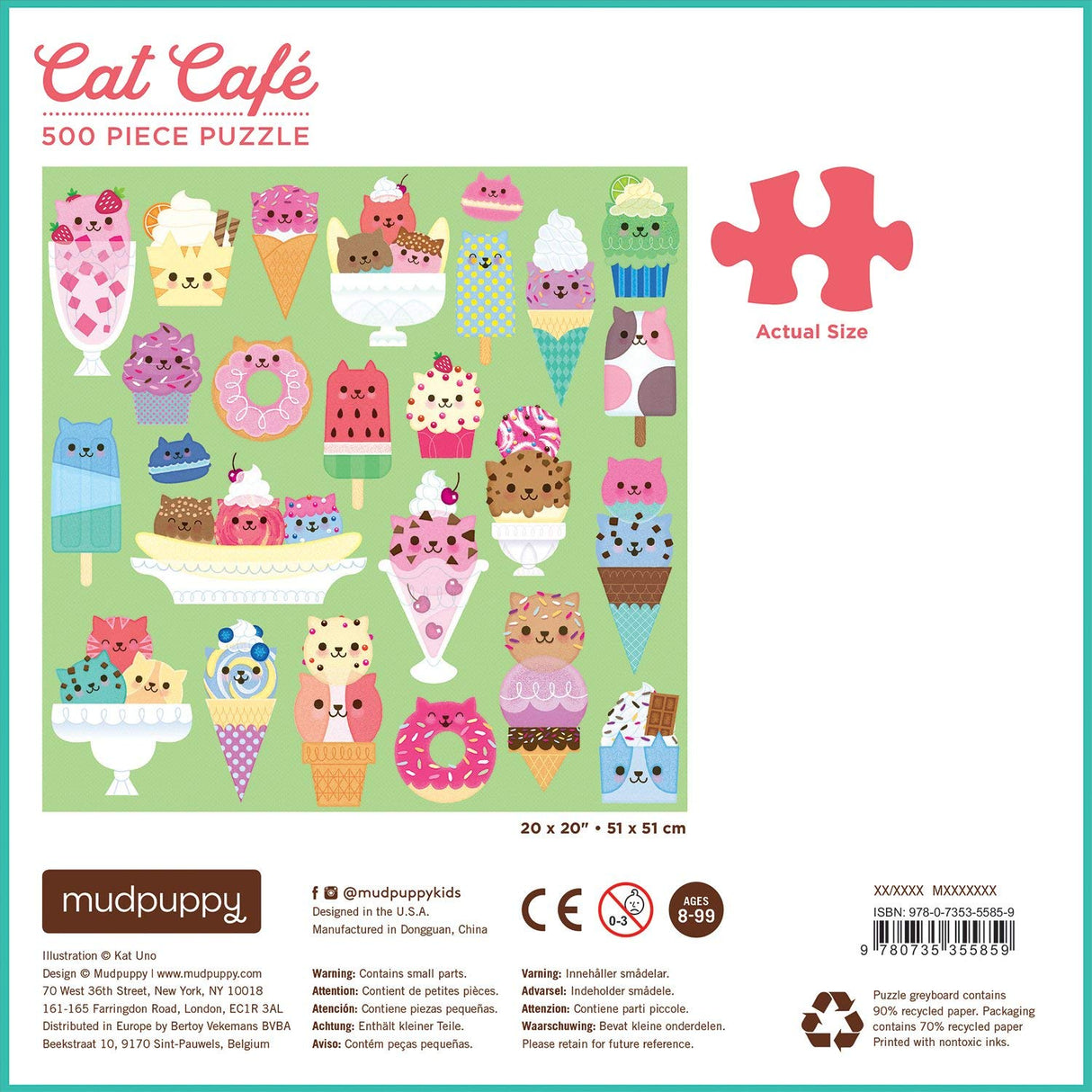 Mudpuppy Cat Cafe 500 Piece Jigsaw Puzzle for Families and Adults, Colorful Cat Puzzle with Illustrations of Cats and Desserts, Multicolor (0735355851) Abrams