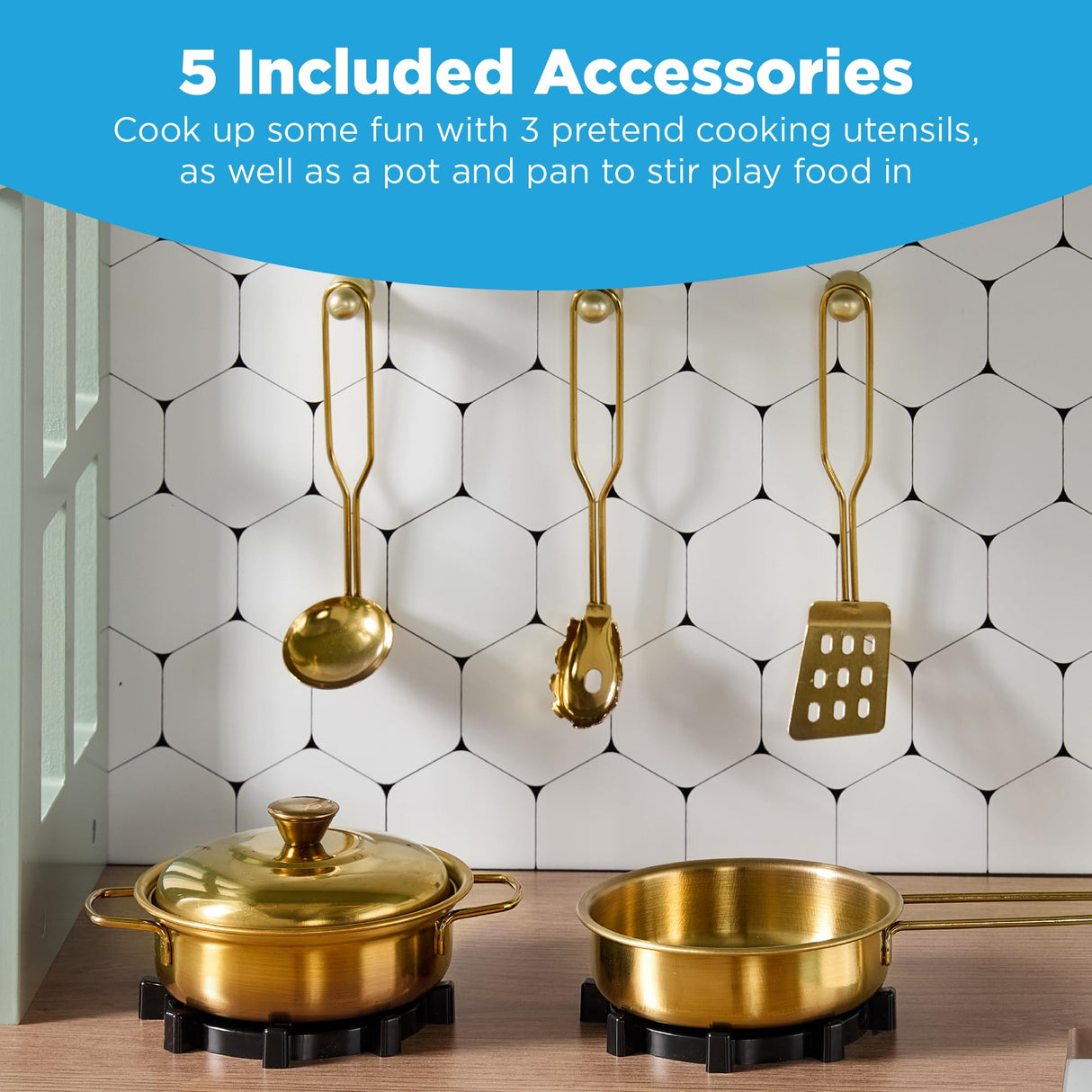 Best Choice Products Pretend Play Wooden Farmhouse Kitchen Set for Kids w/ Toy Storage, Clicking Knobs, Windows, 5 Accessories Included - Sage Best Choice Products