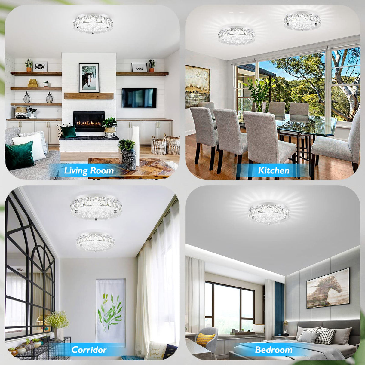 Crystal Chandeliers Flush Mount LED Ceiling Light Fixture, 5000K Daylight White Super Bright 1980LM 11-Inch Non-Dimmable Farmhouse Kitchen Light Modern Ceiling Lamp for Bedroom Bathroom Nursery Brightever