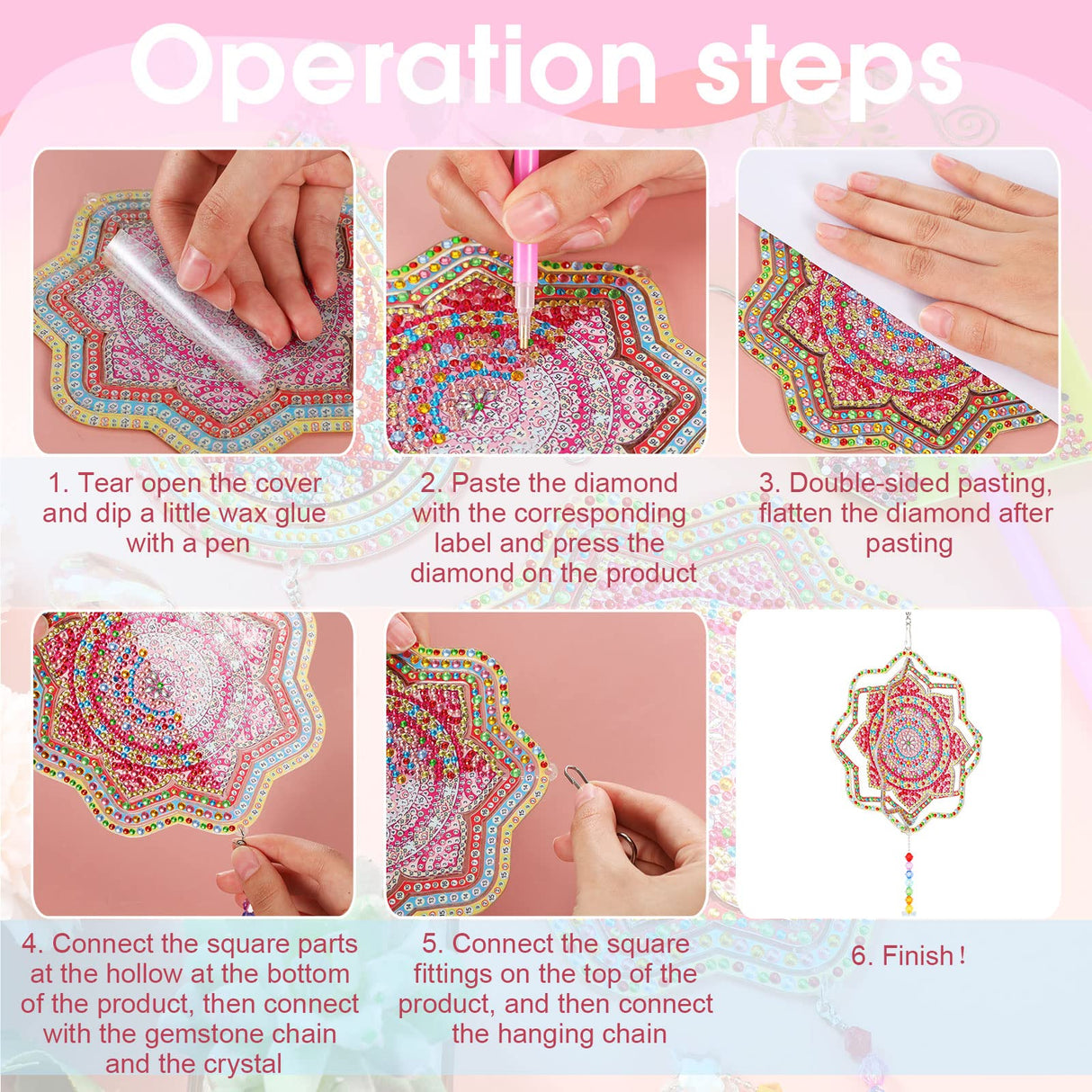 Queekay 2 Pieces 3D Diamond Painting Wind Chime Diamond Art Suncatcher Kits Three Dimensional by Number Hanging Ornament Double Sided Crystal Suncatcher Window Decor for Home Wall Garden(Drop) Queekay