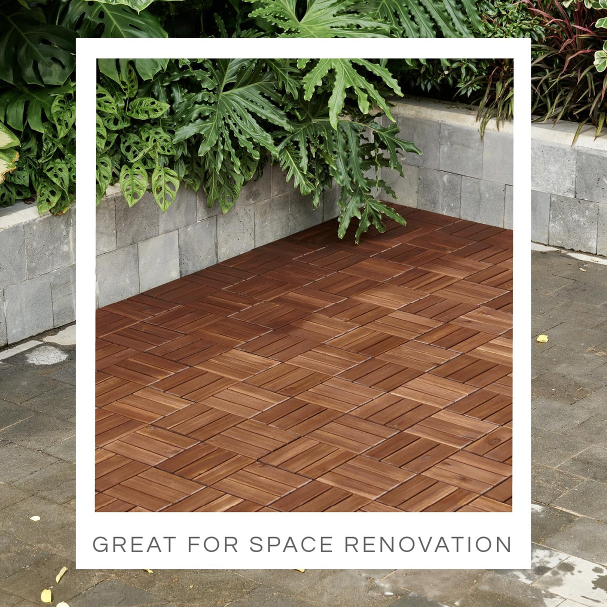 THYOI Deck Tiles, Patio Flooring - Outdoor Waterproof Acacia Wood Tiles for All Weather Use - Balcony, Backyard, Indoor & Outdoor (Dark Brown Crossed Pattern, 10 Pcs - 10 Square Ft) THYOI