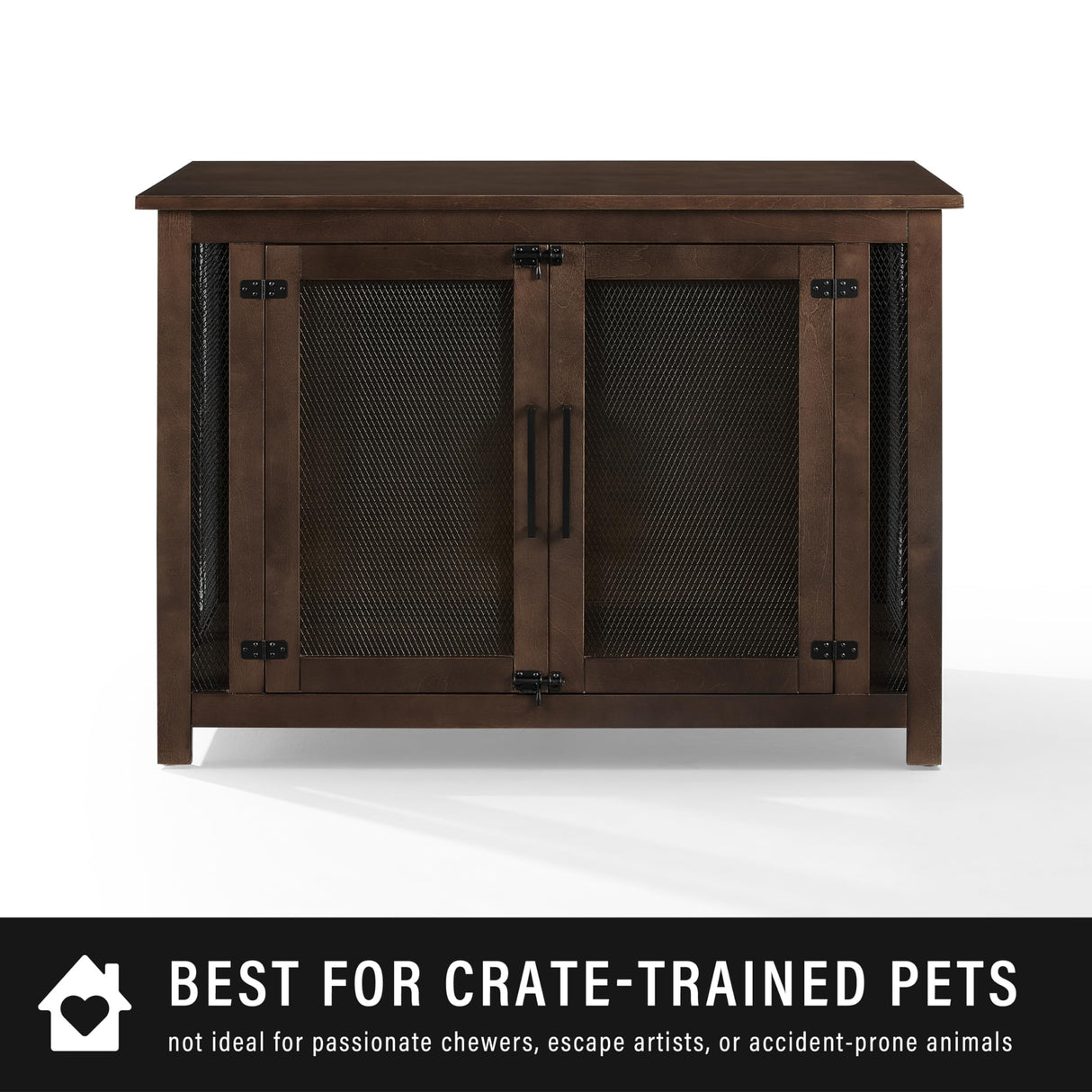 Crosley Furniture Dane Credenza Console Table Dog Crate Kennel for Pets, Brown Crosley Furniture