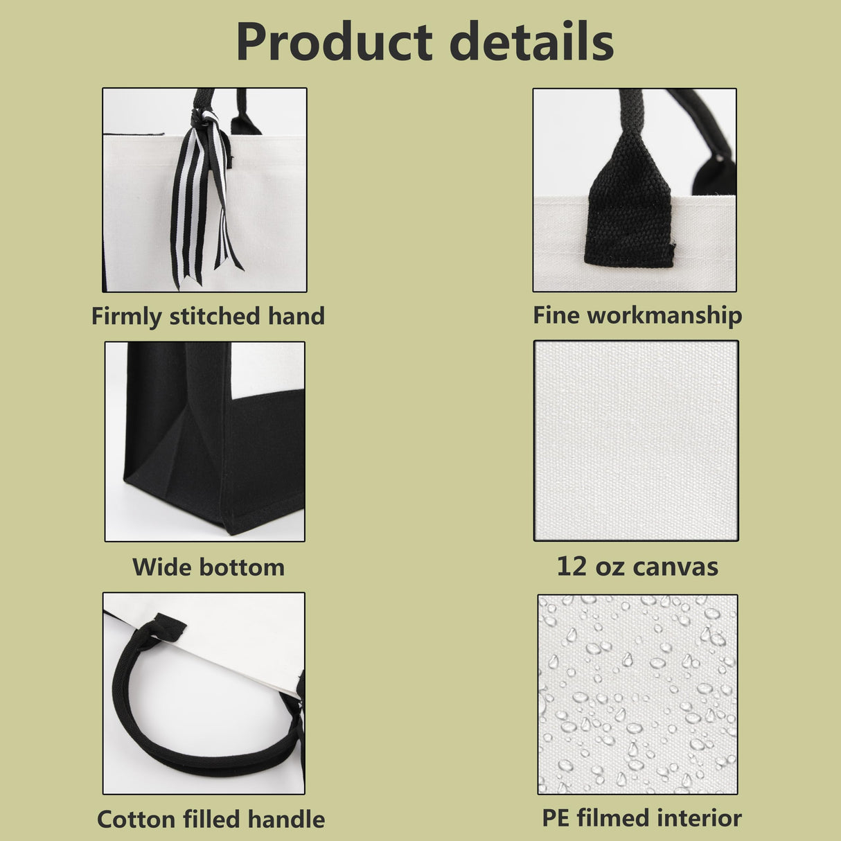 OKBA 6 PCS classic black and white canvas tote bags, DIY personalized blank beach shopping bag for women, Mom, friend gift (Tote Bag *6pcs) OKBA