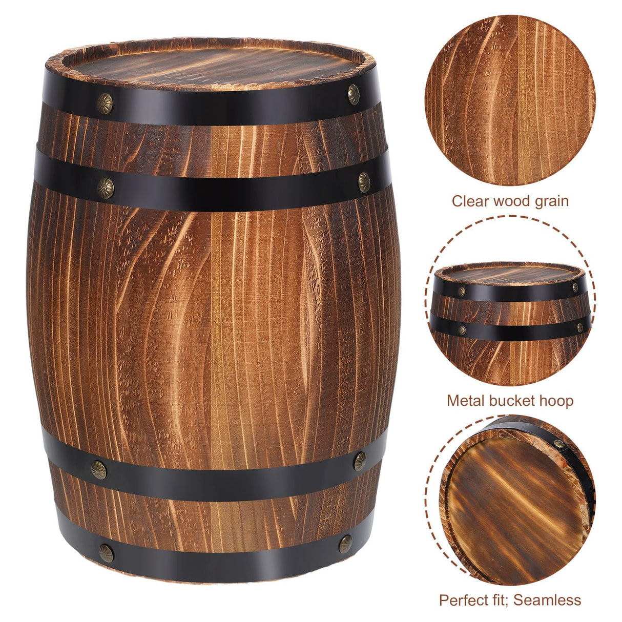 Yardwe Wooden Whiskey Barrels Bucket Wine Barrels Planters Flower Planter Plant Pots Boxes Container Water Wishing Well Pail Garden Backyard Primitive Planter Outdoor Indoor Home Decor Yardwe