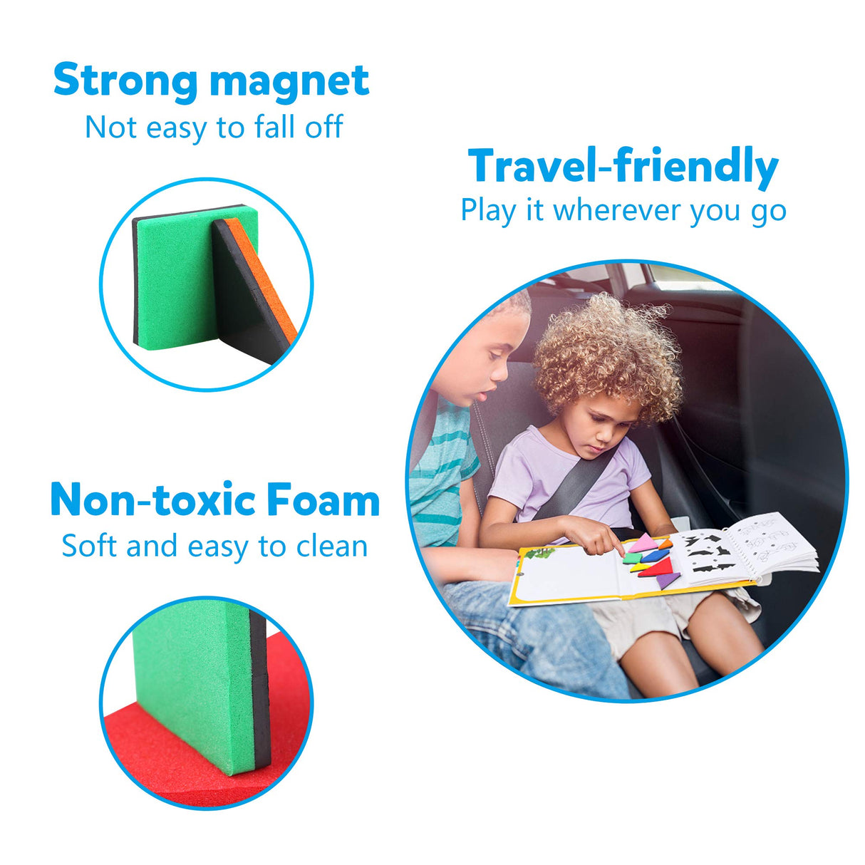 Vanmor Travel Tangram Puzzle - 3 Sets of Magnetic Tangram with 240 Solution - Montessori Shape Pattern Blocks Jigsaw Road Trip Games IQ Book Educational Toy Brain Teaser Gift for Kids Adults Challenge Vanmor