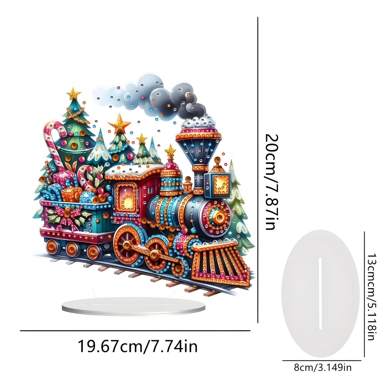 JJFox DIY Tabletop Diamond Art Painting Kit,Special Shaped Rhinestone Desk Placement Ornament,Home Stand Up Gem Painting Craft Kit,Gift. (Christmas Train-1) JJFox