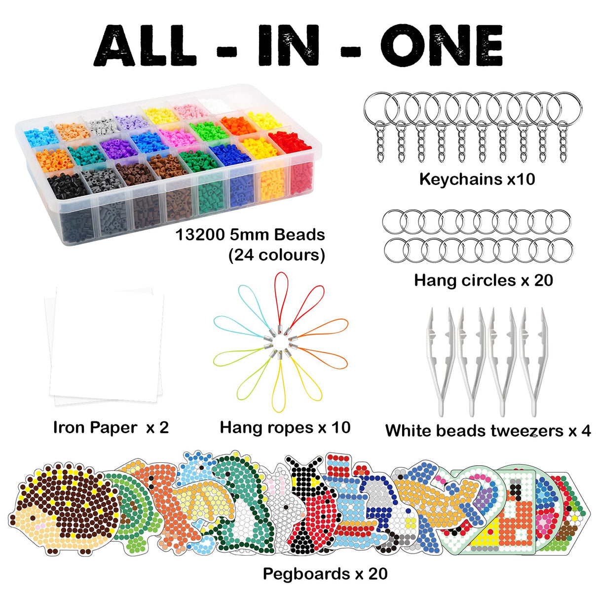 FUNZBO 13200 5mm Fuse Beads Kit - Fuse Beads Set with 20 pcs Special Shaped Pegboards, Home School Arts and Crafts Supplies for Kids, Gifts for Girls and Boys Age 5+ Years Old FUNZBO