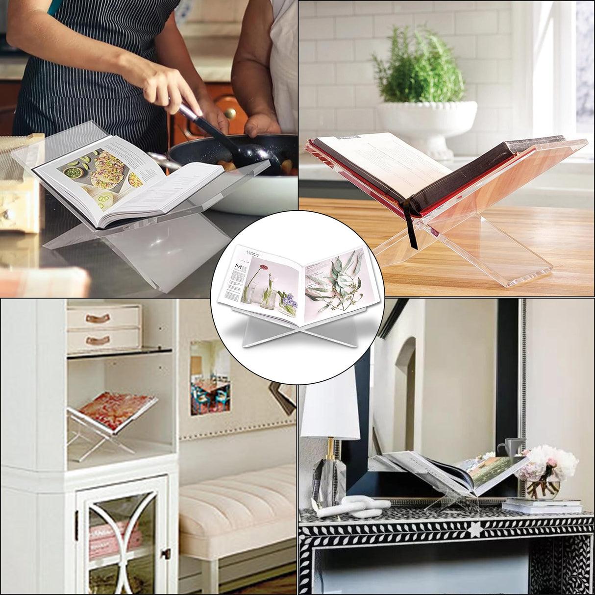SK Acrylic Book Stand Large - 6 x 12 x 6" - Quran Holder - Coffee Table Book Stand - Cookbook Stand for Kitchen - Home and Table Decor Sarvo Kitchen