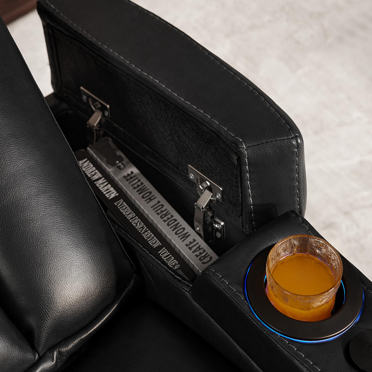 MCombo Dual Motors Leather Recliner with Power Headrest, Home Theater Seating with Armrest Storage HTS422 (Black) MCombo