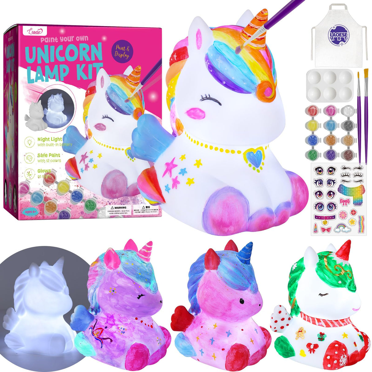 Paint Your Own Unicorn Lamp Kit, Art Supplies Arts & Crafts Kit, Painting kit for Kids 6-12, Arts and Crafts for Kids Ages 8-12, Toys Girls Boy Birthday Gift Ages 3 4 5 6 7 8 9 10 11 12+ LAOESE