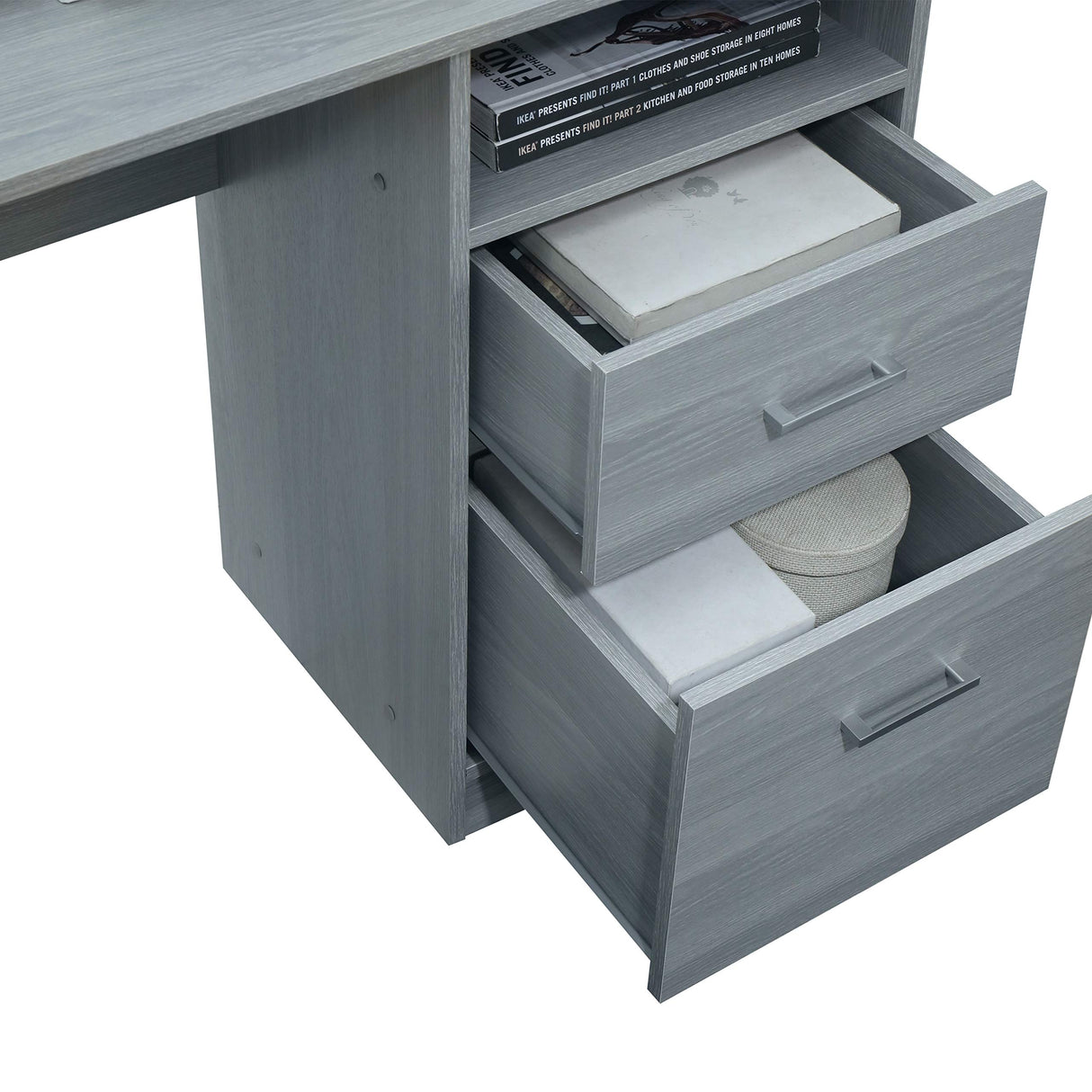 Techni Mobili Functional L-Shaped Computer Desk with storage, L is 59.5" wide x 59.5" Long, Grey Techni Mobili