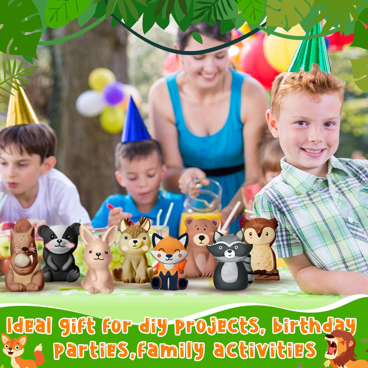 Reallnaive 8 Pack Woodland Animal Ceramics to Paint Ready to Your Own Gnome Statues 3.94" Jungle Theme Paintable Figurines DIY Unpainted Safari Animal Plaster Crafts Kit with Brush Palette Paint Reallnaive