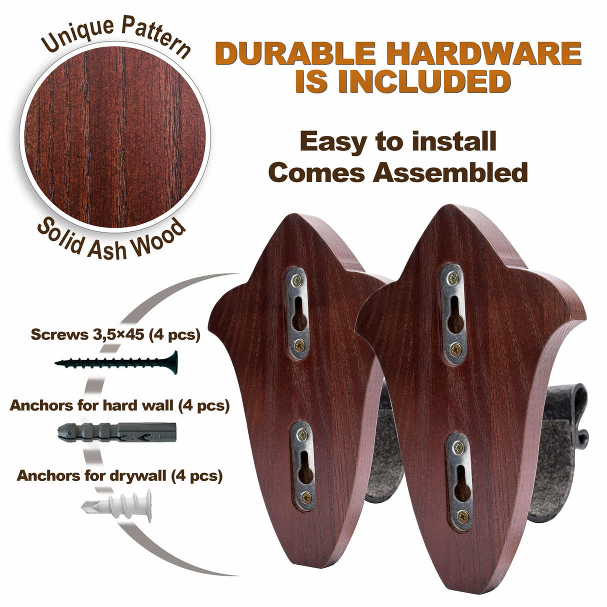 TESLYAR Gun Holder Wall Mount Ash Wood Wooden Gun Hanger Hook Stand Rack Gun Hanger Hardwood TESLYAR