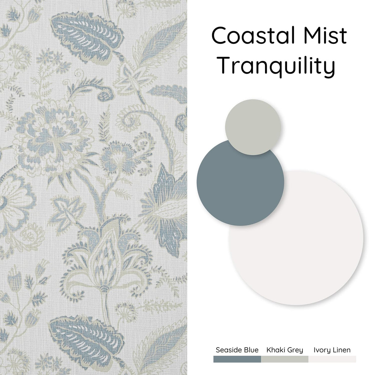 Kayne Studio Blue Grey Blackout Curtain Panels Linen Botanical Leaf Print Floral Farmhouse Drapes Soundproof Light Blocking Window Treatment Living Room Bedroom Pinch Pleated BackTab,40"x108",2 Panels Kayne Studio