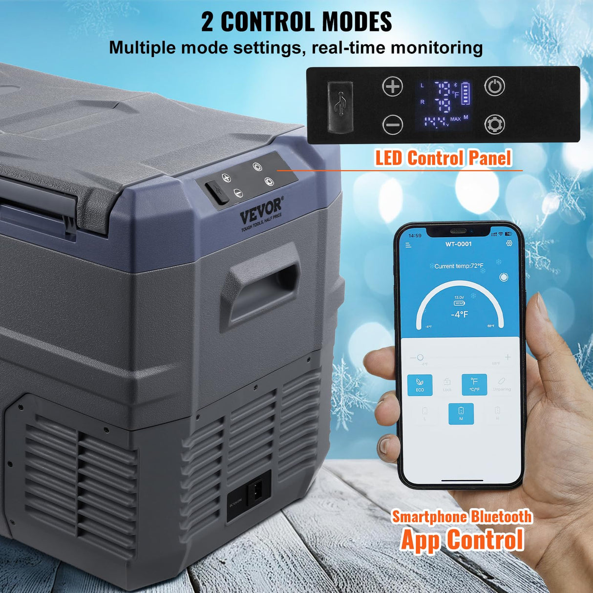 VEVOR NLS45, 12 Volt Car Refrigerator Fridge, 32 L Dual Zone Portable Freezer, -4℉-68℉ Adjustable Range, 12/24V DC and 100-240V AC Compressor Cooler for Outdoor, Camping, RV, Bule and grey VEVOR