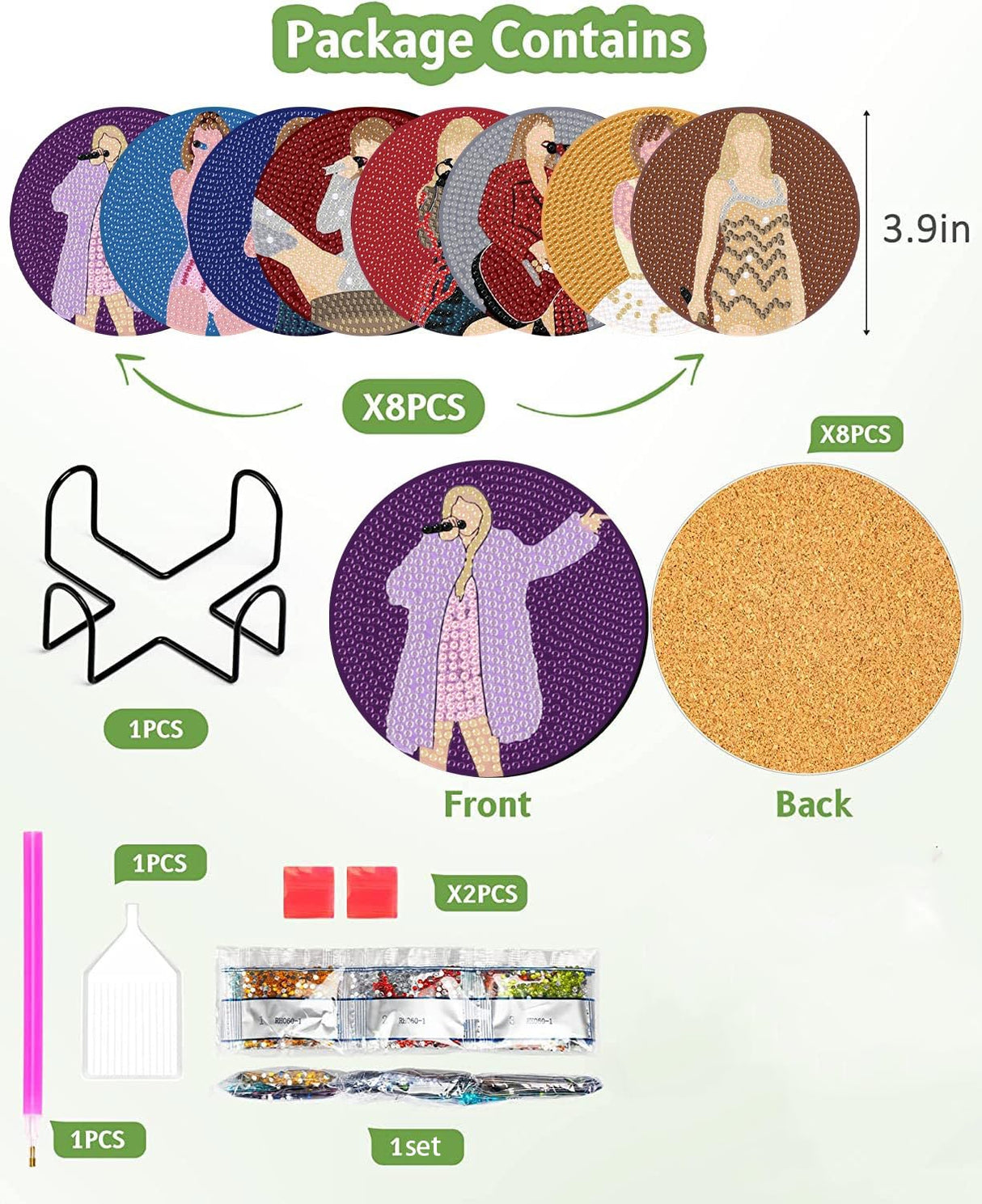 Clendo Pop Star Diamond Painting Coasters Kits for Adults, 8PCS Pop Diamond Art Coaster Kits with Holder, Small Diamond Painting Kits for Adults & Kids Art Craft Supplies, Bdwy041 Clendo