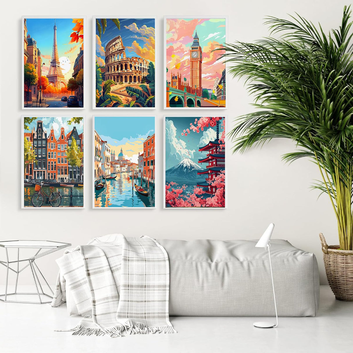 Tiwabb 6Packs Landscape Paint by Numbers Kit for Adults Beginner,Famous Buildings Easy Adult Paint by Number Kits on Canvas DIY Painting for Beginners Art by Numbers Home Wall Decor 10x12 Inch Tiwabb