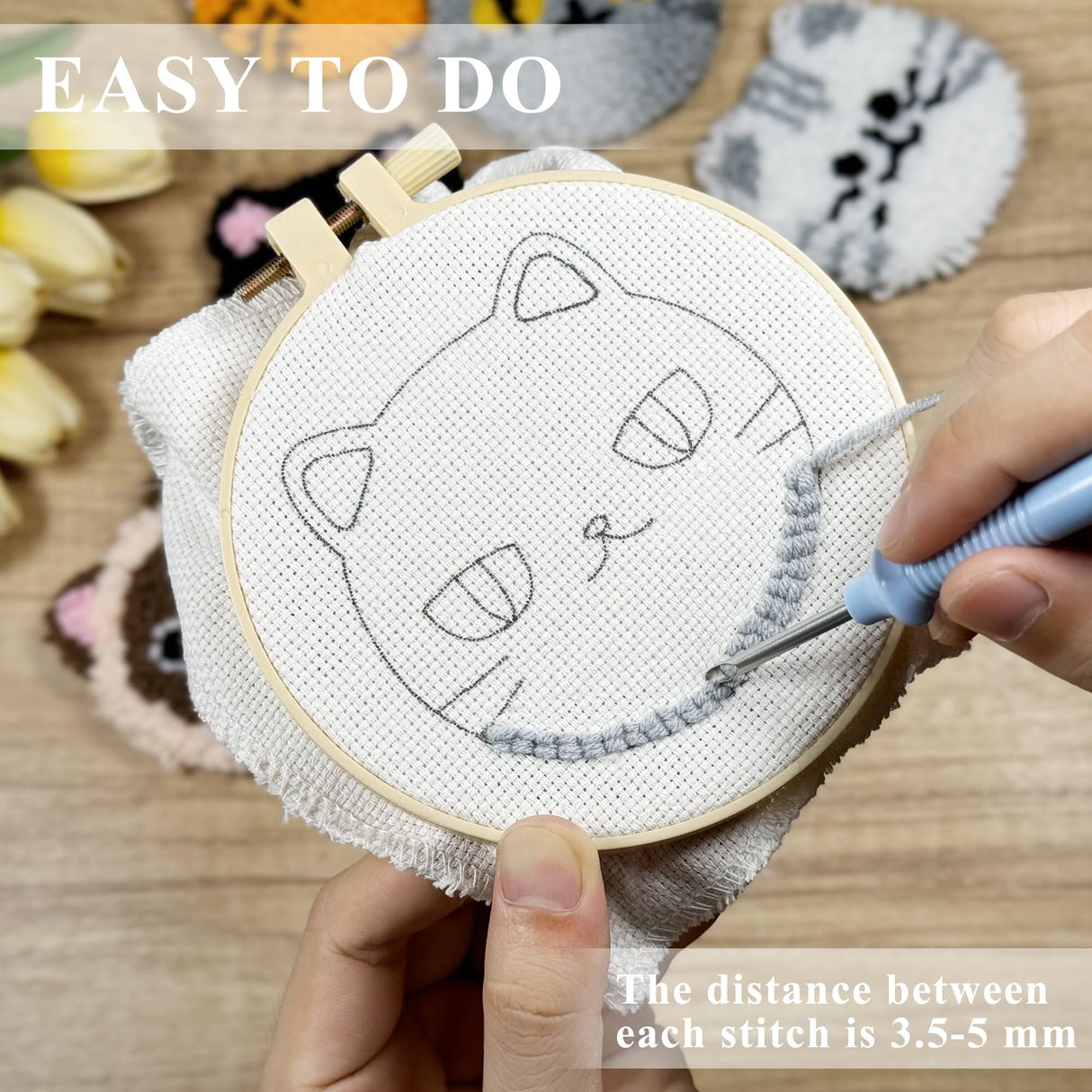 Morledoa Punch Needle Coasters Kit, Punch Needle Kits Adults Beginner, Cat Coasters Kit with Adhesive Felt, Yarns, Embroidery Hoop, Instruction Morledoa