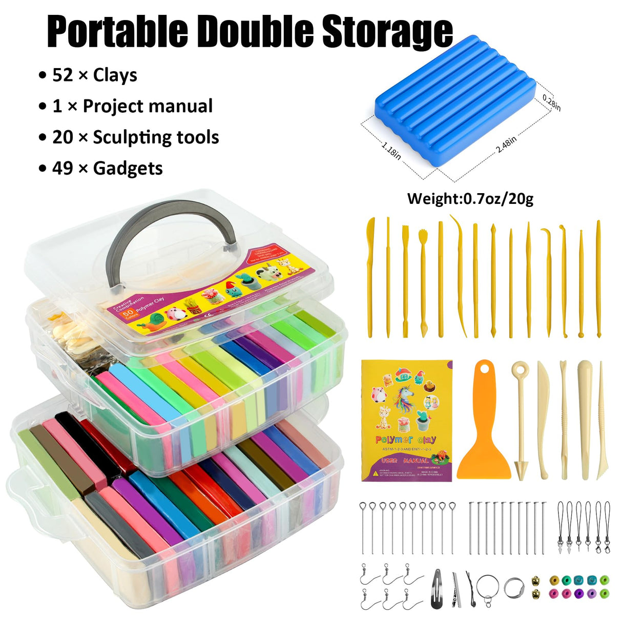 Polymer Clay 52 Colors, Modeling Clay for Kids, Non-Sticky Oven Bake Clay with Sculpting Tools and Accessories, Halloween Christmas Gift for Children and Artists Aestd-ST