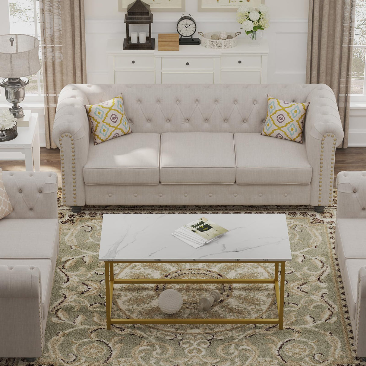 SAYGOER White Faux Marble Coffee Table Simple Modern Rectangular Coffee Tables Open Design Minimalist Center Table for Living Room Office, 39.37 x 19.69 x 17.72, White Gold SAYGOER