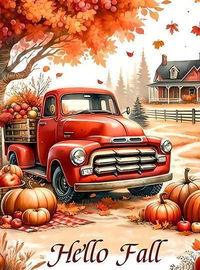 CSZPPQAF Truck Pumpkin Diamond Painting Kits for Adults, Fall Diamond Art Kits for Adults Beginner, 5D Full Drill Diamond Dots Gem Painting for Home Decor 12x16 Inch