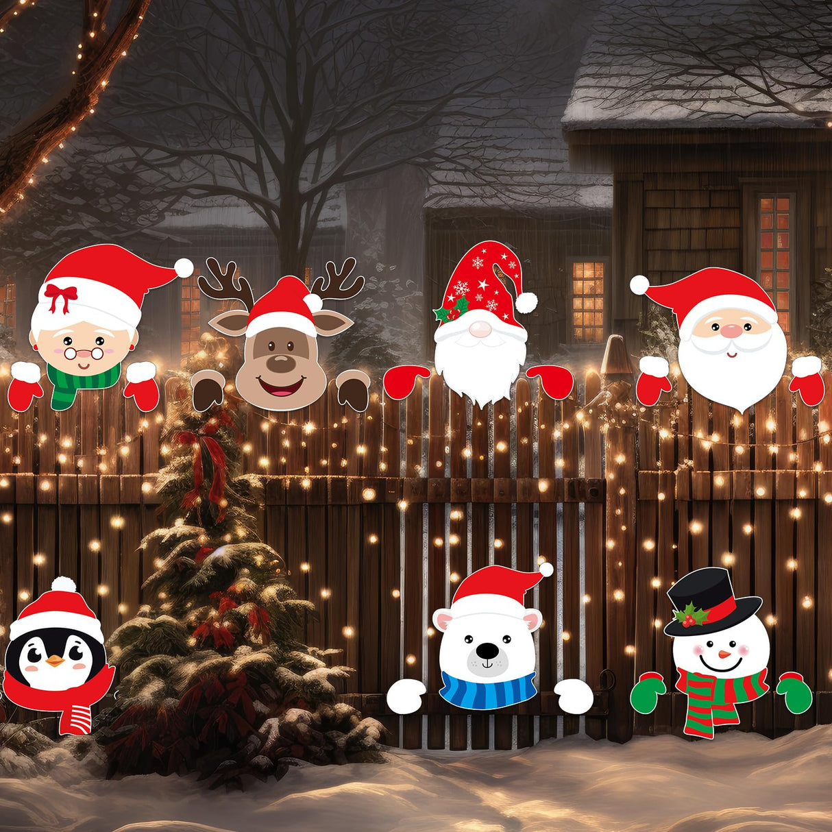 gisgfim 8 Pcs Christmas Fence Peeker Decorations Santa Claus Elk Snowman Elf Yard Peeking Art Sign Cute Christmas Winter Holiday Outdoor Fence Sign Ornament for Xmas DIY Home Garden Yard Decor gisgfim