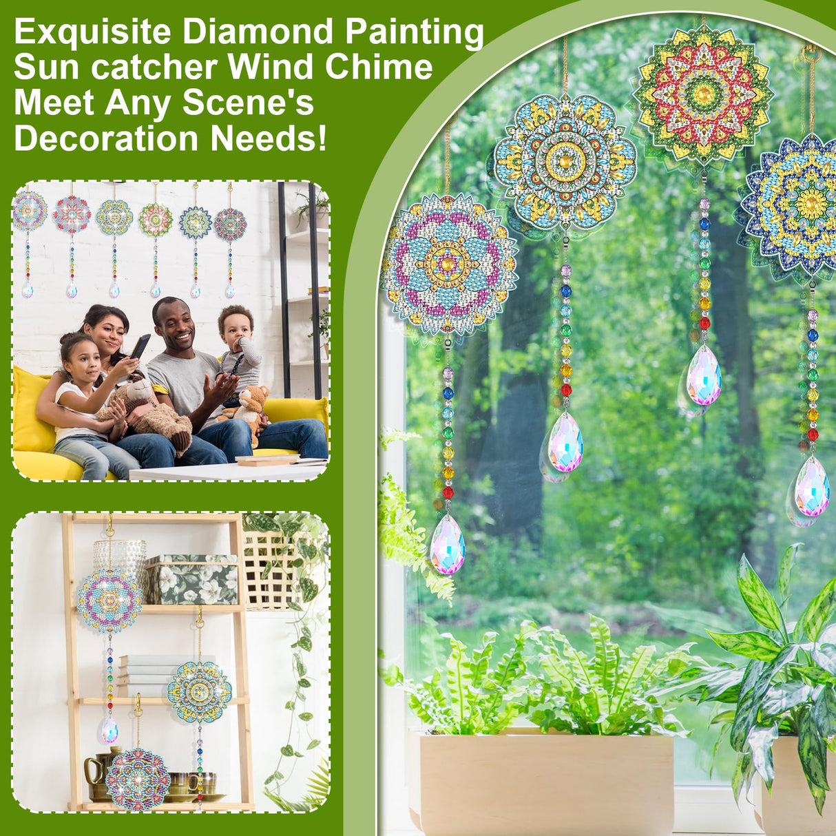 Yeaqee 6 Pcs Thanksgiving Fall Diamond Art Kits Sun Catcher Maple Leaves Wind Chimes Diamond Painting Double Sided Kits for Adults Autumn Hanging Ornament for Adults DIY Craft(Mandala) Yeaqee