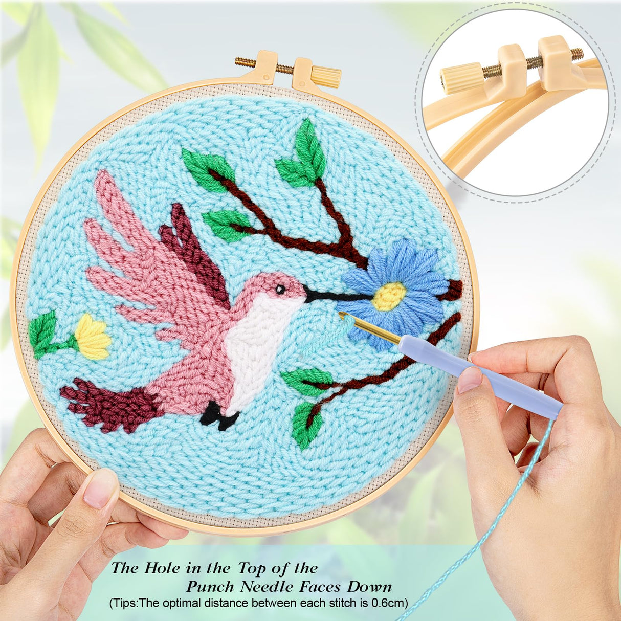 JSRQT Punch Needle Kit for Beginners, Punch Needle Starter Kit for Adult Kids with Bird Pattern, DIY Craft Cross Stitch Rug Beginners Kit, Handmade Punch Needle Embroidery Kit with Tool for Home Decor JSRQT