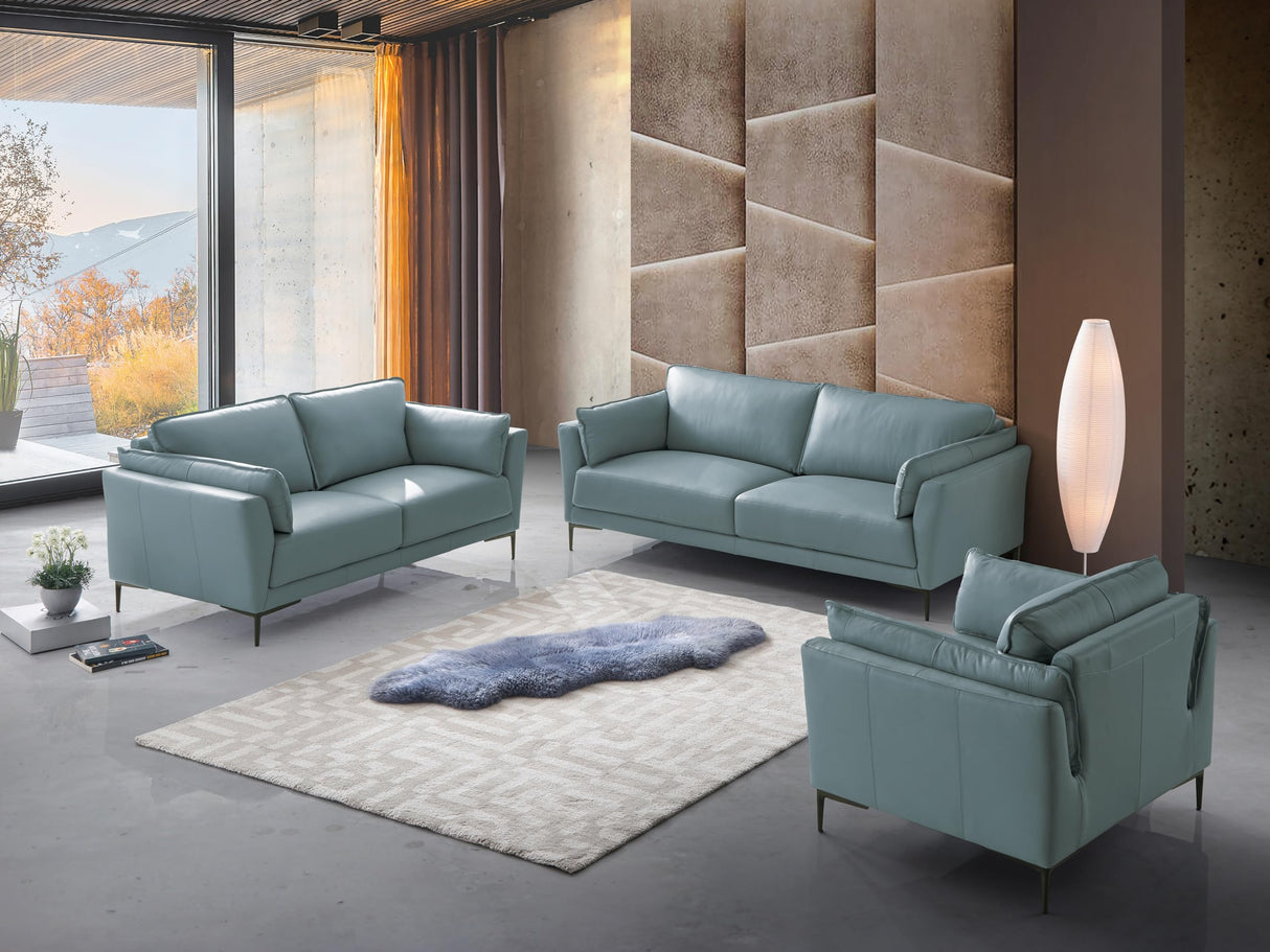 Acme Mesut Leather Upholstered Loveseat in Light Blue and Black Acme