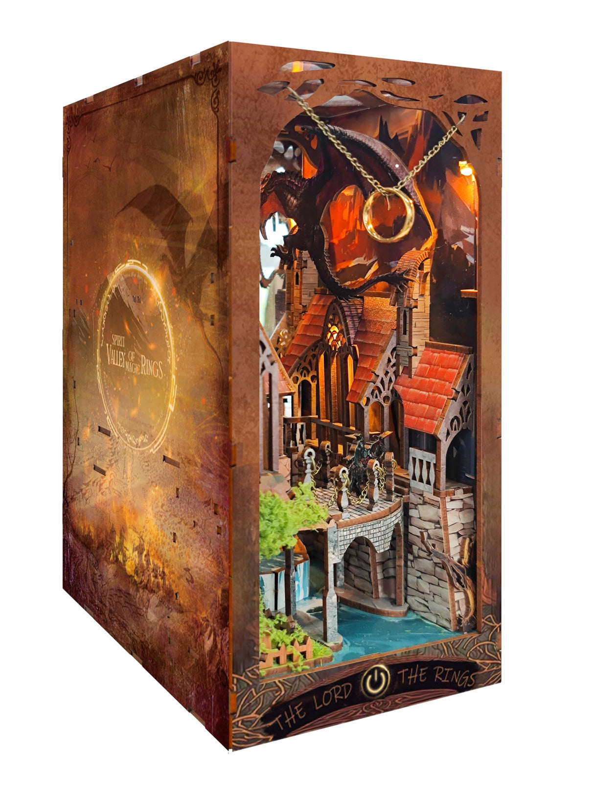 IBOHEYE Book Nook with LED Light - 3D Puzzles for Adults, DIY Miniature House Kit,3D Creative Decorative Bookend, Magic Book Nook, Perfect, Dollhouse Book Nooks - The Lord The Ring IBOHEYE
