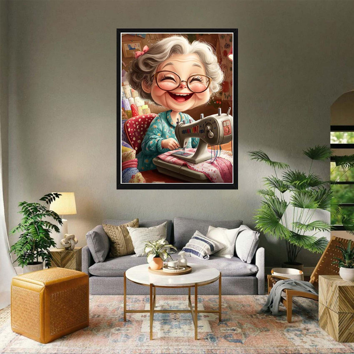 VAIIEYO 5D DIY Diamond Art Kits for Adults Sewing Machine, Diamond Art Cartoon Grandma, Diamond Painting Kits Full Drill Round Rhinestone Craft Canvas for Home Wall Decor Gift 12x16 inch VAIIEYO