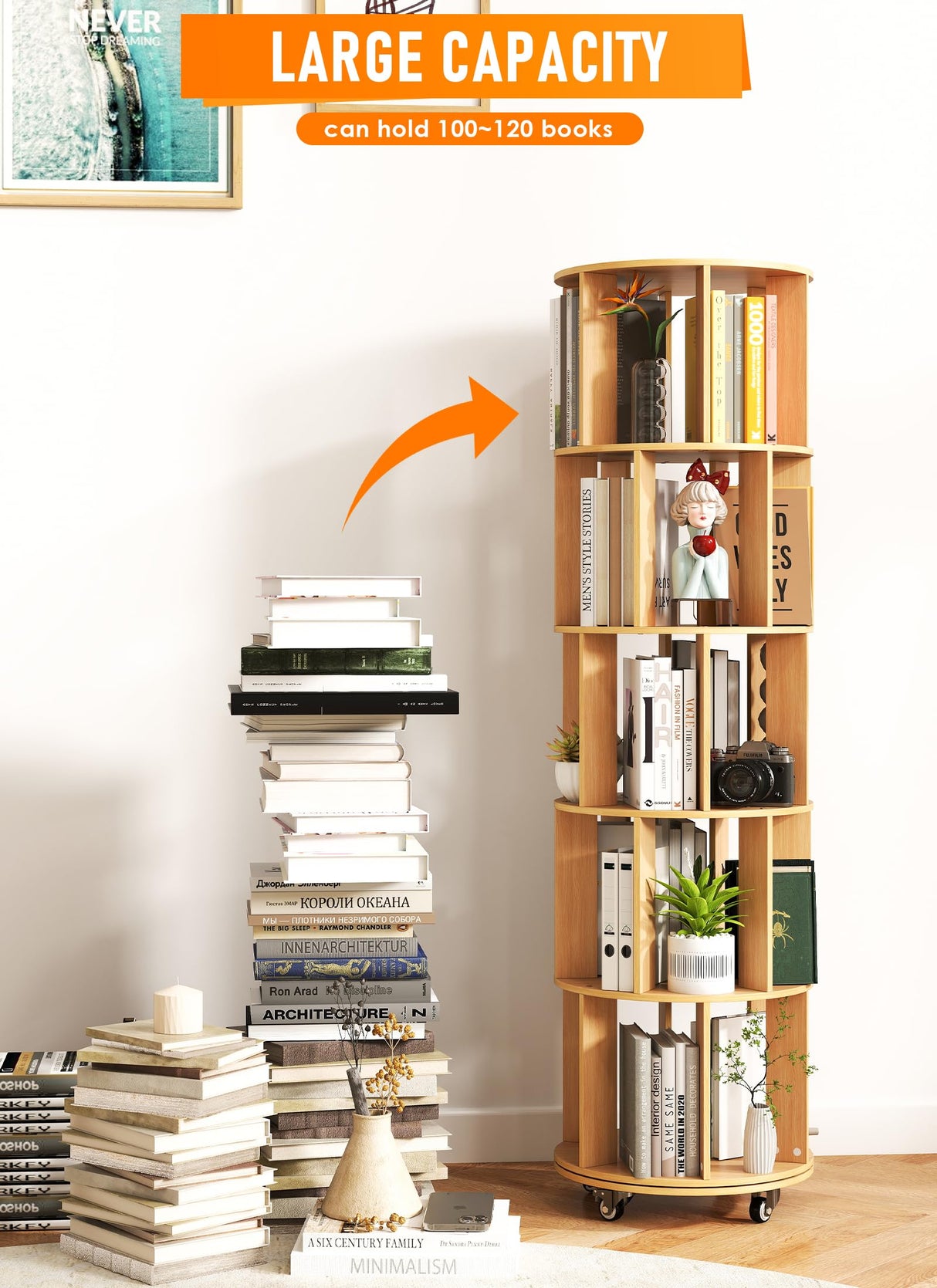 Suuiwau 5-Tier Rotating Bookshelf 360 ° Spinning Bookshelf Tower Wood Revolving Bookcase Corner Kids Bookshelves,Tall Narrow Storage Organizer with Sturdy Construction for Bedroom, Living Room Suuiwau