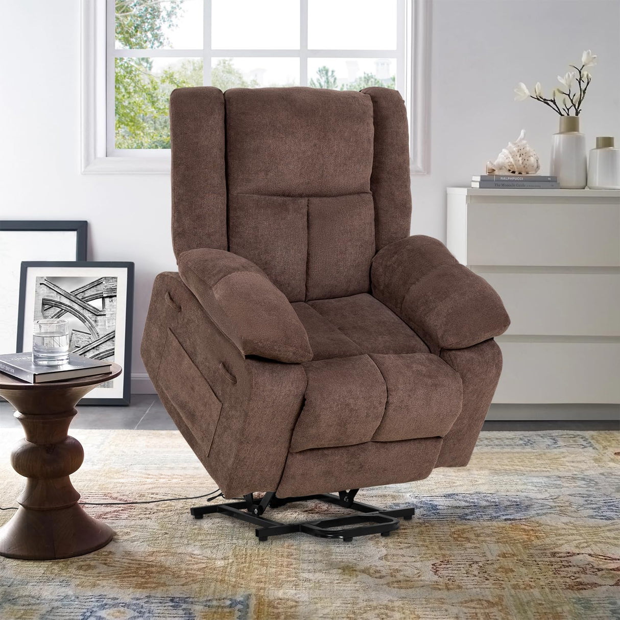 PayLessHere Electric Power Lift Recliner Chair with Massage and Heat, Standing Assistance for Elderly People, Extended Footrest Chair for Living Room Comfy Overstuffed Recliner PayLessHere