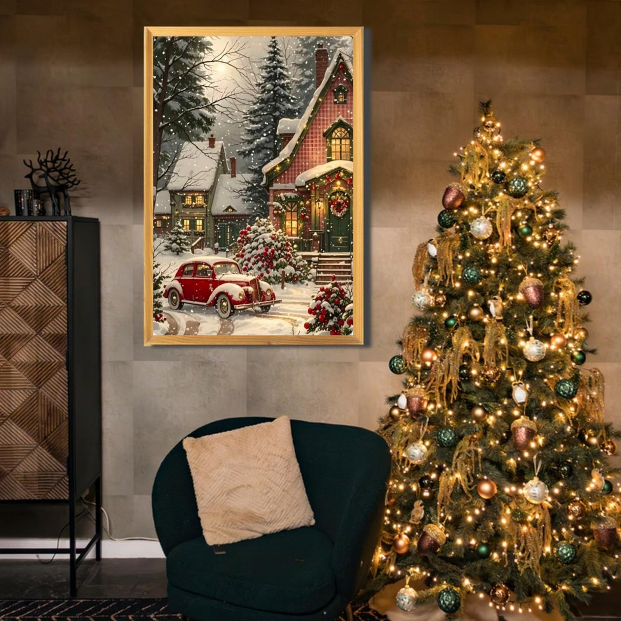 5DDIYART Winter Snowscapes Diamond Art Kits for Adults,5D Diamond Painting for Adult Beginners,DIY Full Drill Round Gem Painting Dot Art for Adults,Home Wall Decor 11.8x15.7 Inch 5DDIYART