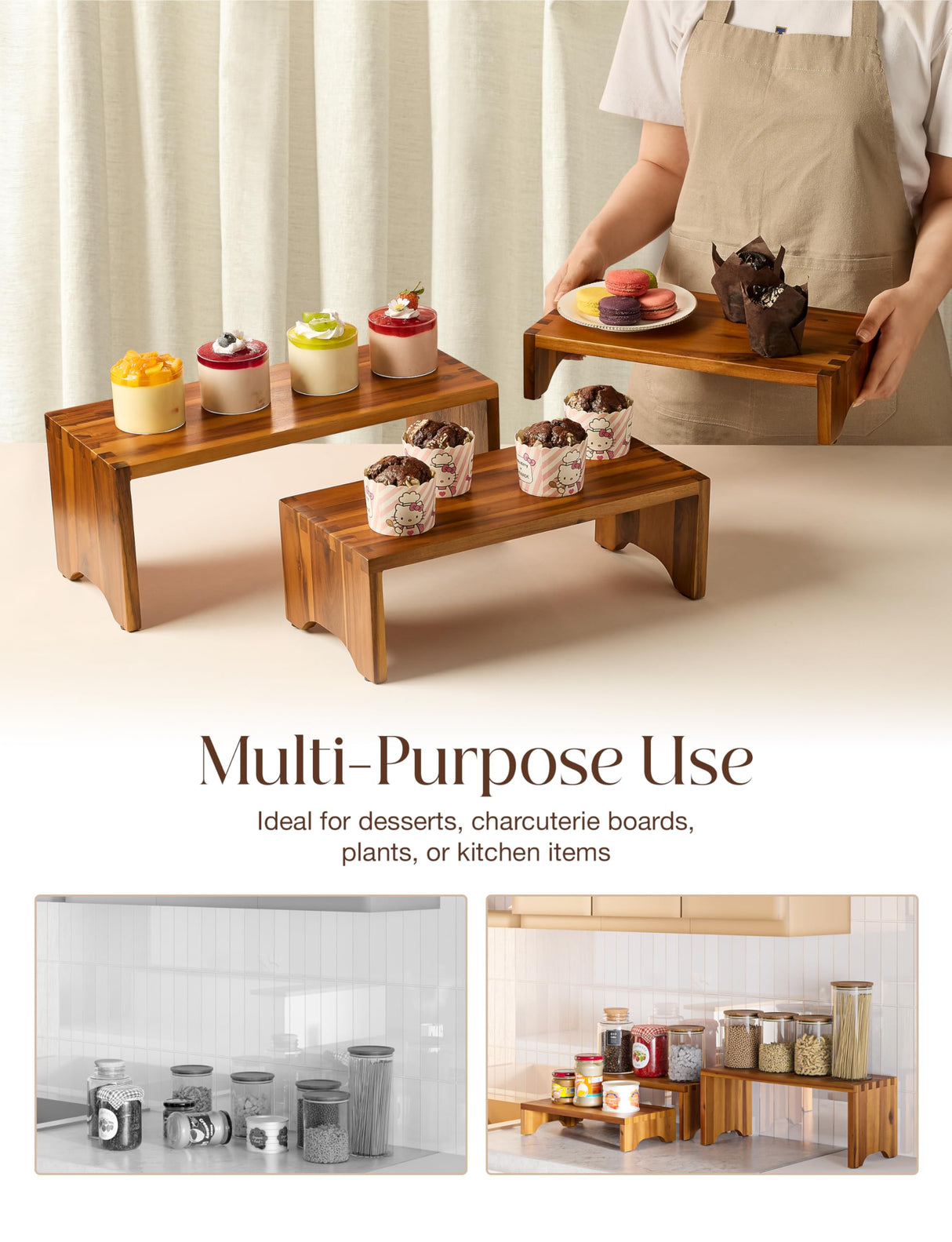 Tidita Acacia Wood Risers Display Stands Set of 3 - Wooden 3 Tier Cupcake Stand - 3 Tiered Riser for Vendors - Decorative Display Risers for Food Desserts Stand, Perfume, Funko POP at Party Wedding Tidita