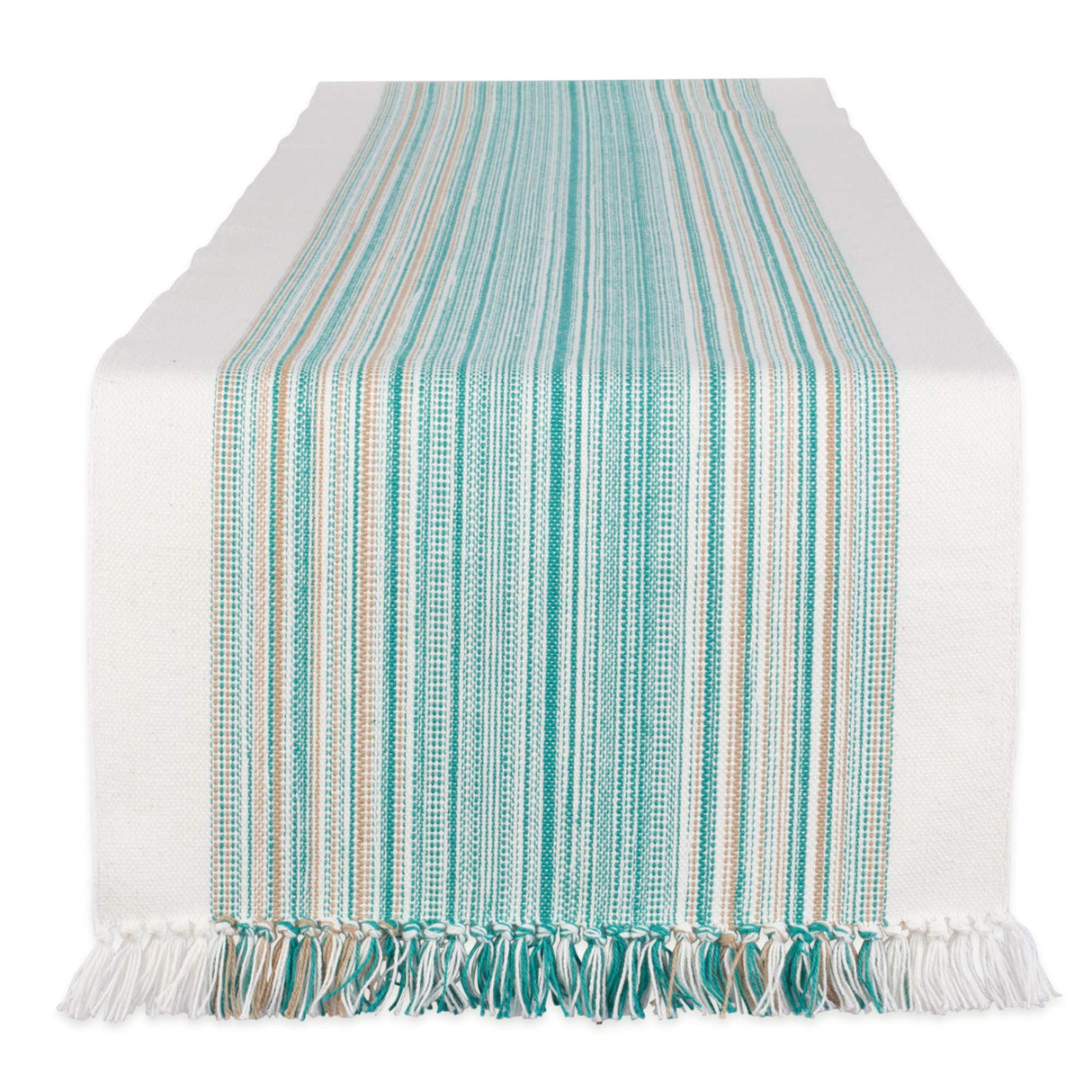 DII Everyday Collection Fringed Stripe Tabletop, Table Runner, 14x72, Teal DII