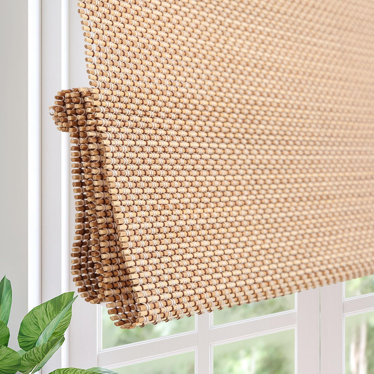 Sirocco Cordless Blackout Bamboo Roman Shades by Comzone Blinds - Easy Installation Natural Woven Wood Window Treatments Comzone Blinds