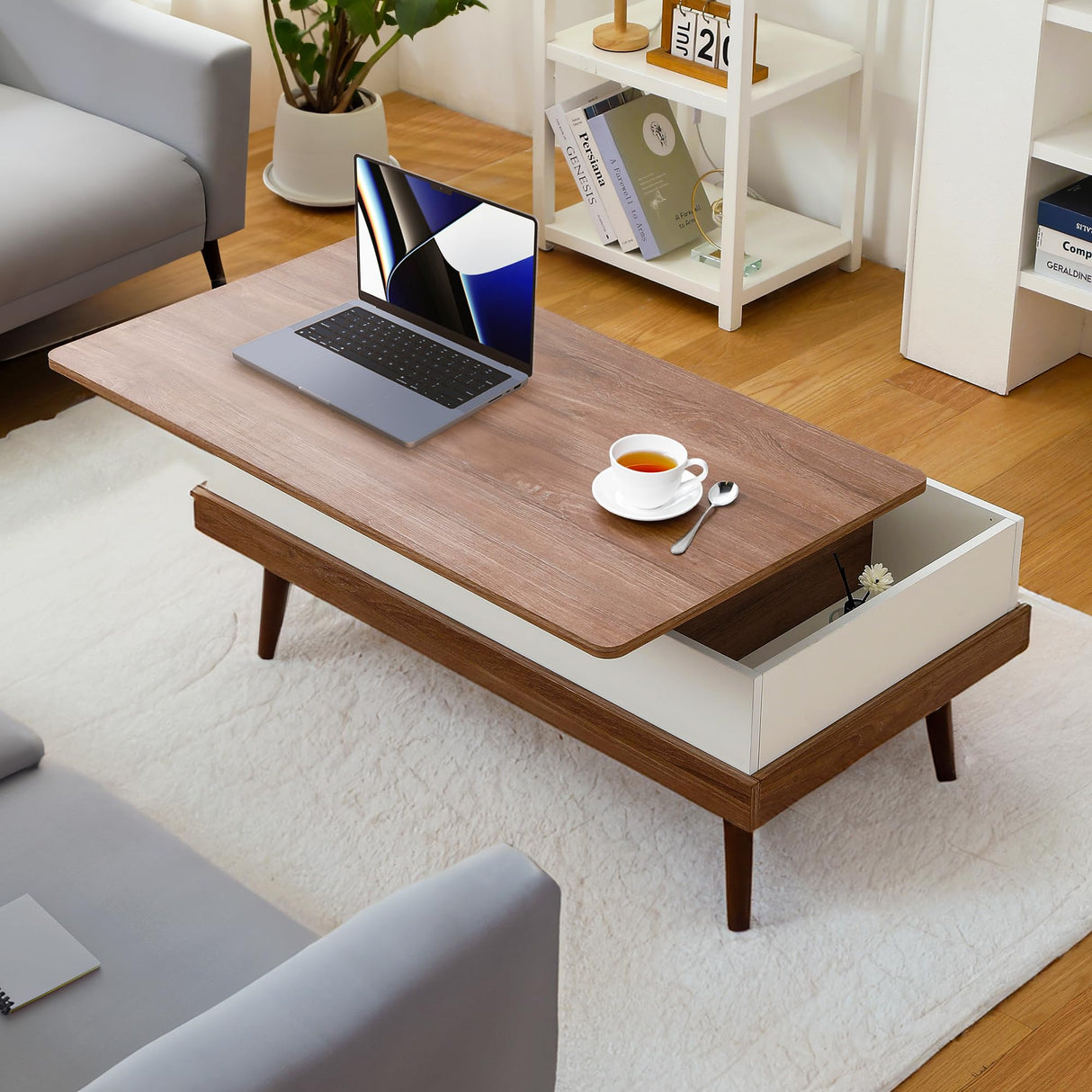 Houseables Lift Top Coffee Table with Storage, Brown Wood Coffee Table with Lifting Top, 39”L x 16”H-22”H, Lift Top Coffee Tables for Living Room, Modern Center Table, Rising Pop Up Coffee Table Desk Houseables