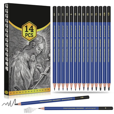 Daerthotk Pencils Drawing Sketching Set 14 pcs Graphite (12B - 6H) Kit Soft Pencils Ideal Gift for Drawing Art, Sketching, Shading, Artist Pencils for Beginners Pro Artists
