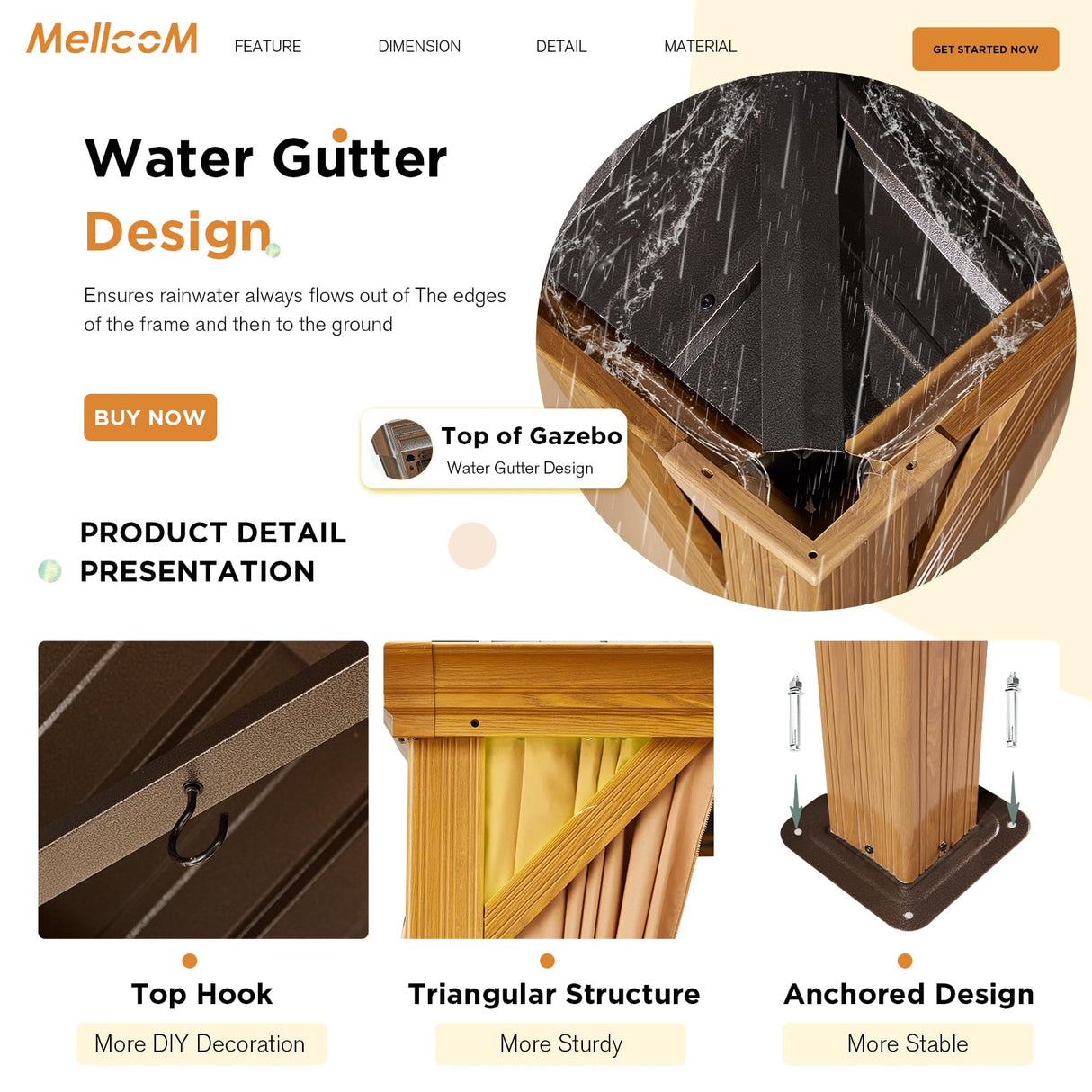 MELLCOM 12' x 24' Gazebo, Hardtop Gazebo Wood-Looking Gazebo with Galvanized Steel Double Roof, Aluminum Frame, Outdoor Patio Hardtop Gazebo with Netting and Curtains for Deck, Backyard, Patio, Lawns MELLCOM