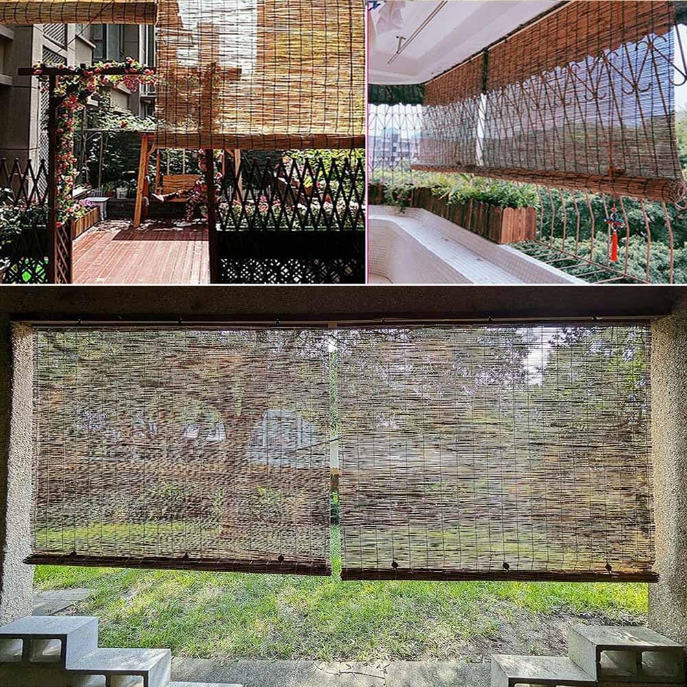 Bamboo Shades Blinds for Patio,Bamboo Roll Up Window Blind Natural Matchstick Sunshades,26" 30" 36" 44" 48" 52" 56" 60" 66" 72" 77" Wide Cordless Blackout Bamboo Roller Shade WZLSQLTY