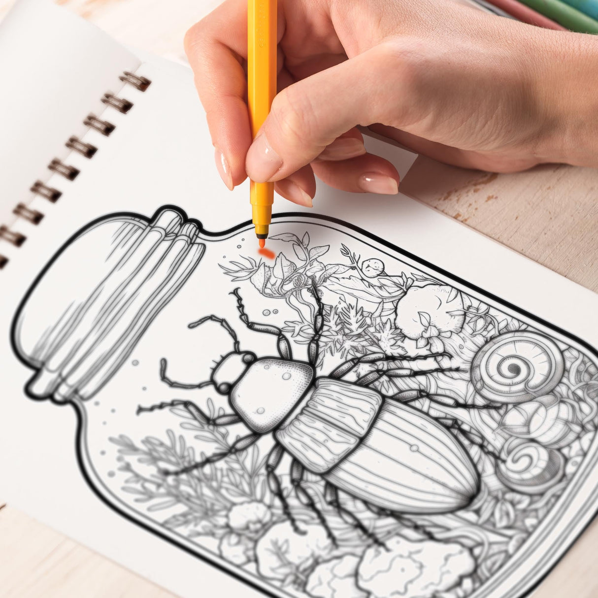 TPLHOUSE Botanical Bugs Coloring Book Spiral Bound for Adults, Premium Cover, 30 Enchanting Coloring Pages in Insect Garden's Wonder for Stress Relief and Relaxation TPLHOUSE