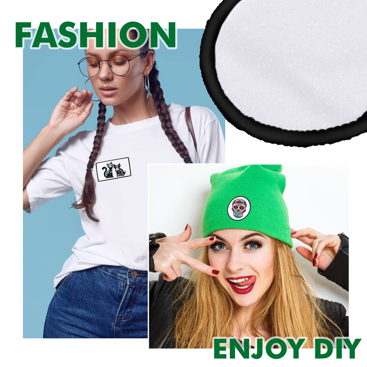 120 Pieces Sublimation Iron-on Patches Fabric Hat Patches 3 Shapes Blank Patches Round Rectangle Sublimation Patches Blank Repair Patches for DIY Crafts Clothing Repair, 3 Shape(Black) WILLBOND