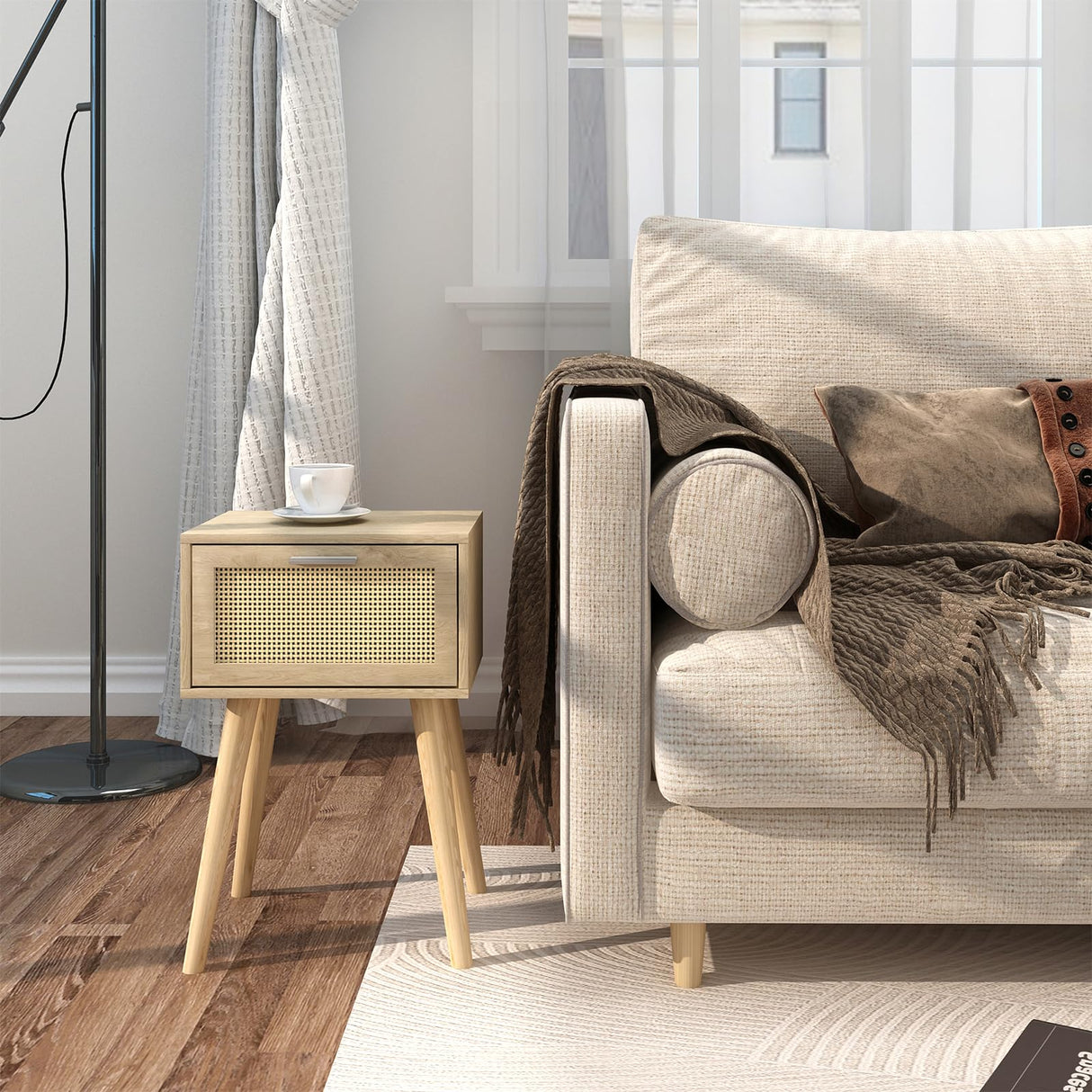 LAATOOREE Bedside Table Set of 2, Boho End Table with Solid Wood Feet for Bedroom and Living Room LAATOOREE