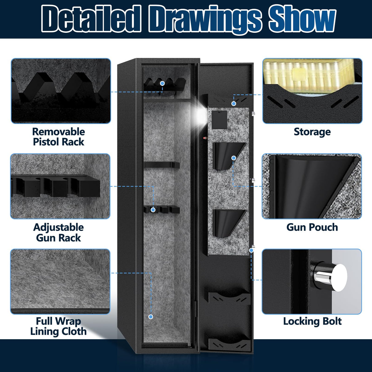 KAER 4-5 Gun Safes,Gun Safe for Rifles and Pistols,Shotgun Rifle Safe,Gun Safes for Rifle and Shotguns,Long Gun Cabinets with Fingerprint/Digital Keypad/Removable Shelf for Rifles Safes KAER