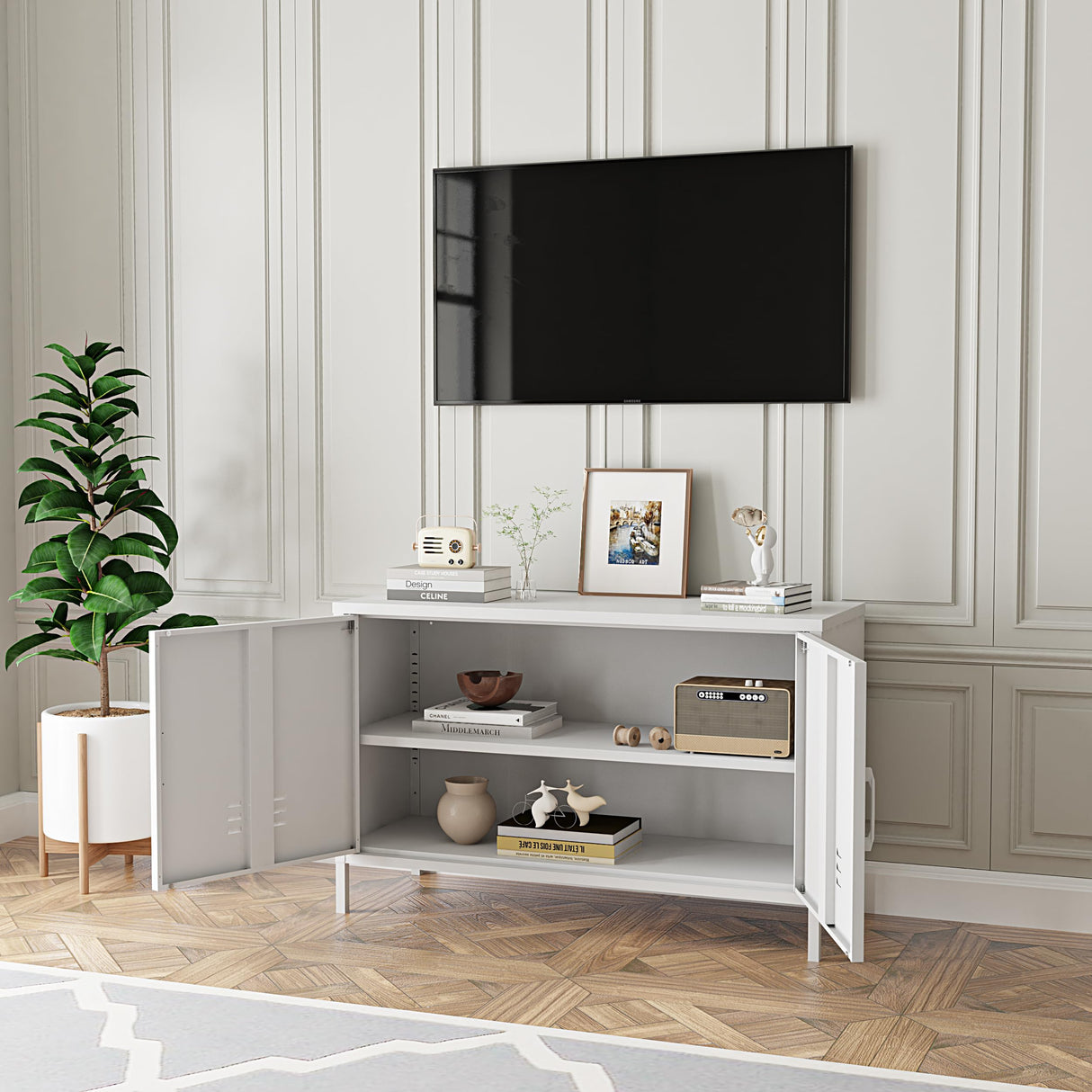 Elitehouse 2 Door Metal Accent Cabinet,White Metal Storage Cabinet with Adjustable Shelf,2-Tier Office Cabinet,Multipurpose Metal Locker Storage Cabinet for Office Home,Music Studio Elitehouse