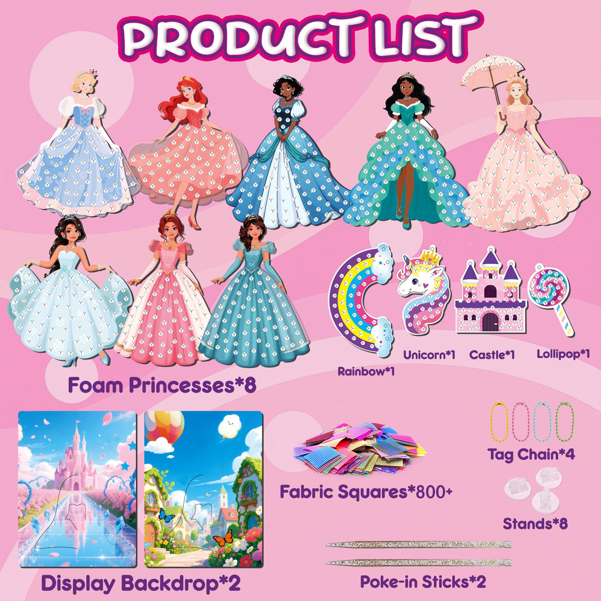 JolliBrix Poke in Kits for Girls - Princess, Arts and Crafts for Kids, Tufting Kit for Kids, Toys for Girls Ages 4 5 6 7 8+, Mess Free Art Activity, Great Gift for Birthday, Christmas JolliBrix