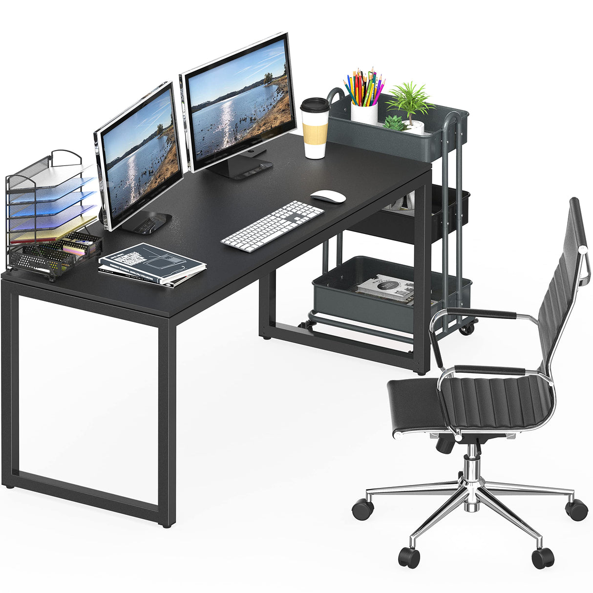 SHW Home Office 55-Inch Large Computer Desk, 24" Deep, Black SHW